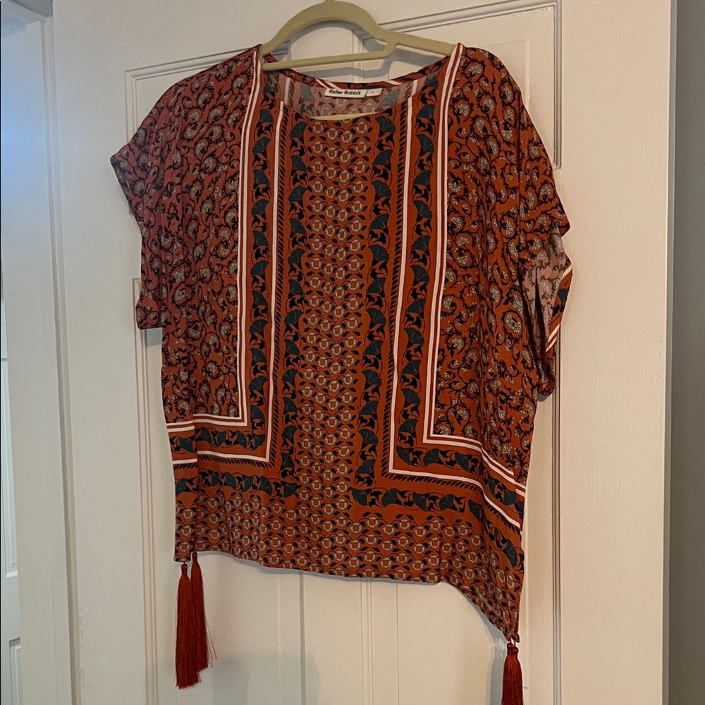 Bohemian Patterned Top in Orange  and Black
